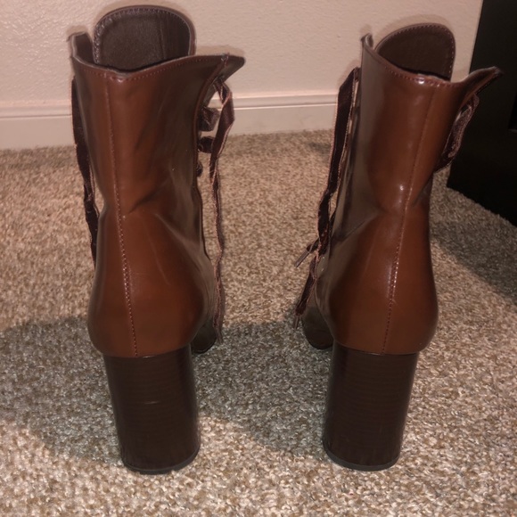 Chocolate Brown Ankle Boots w/ Velvet Shoestring - Picture 3 of 6